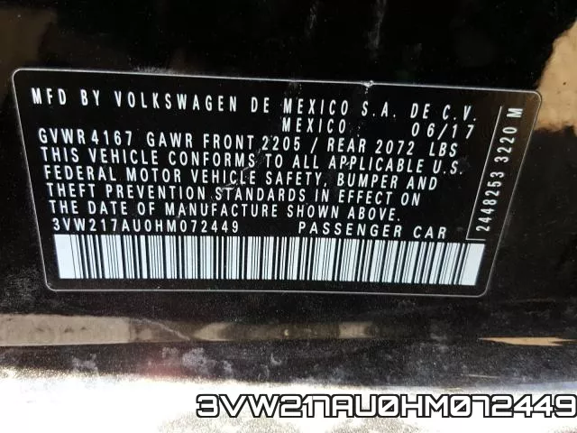 3VW217AU0HM072449 фото 2