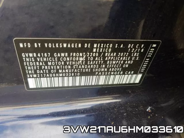 3VW217AU6HM033610 фото 2