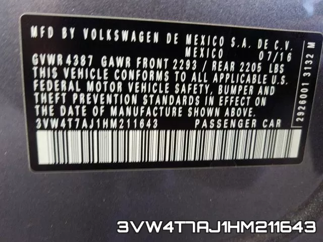 3VW4T7AJ1HM211643 фото 2
