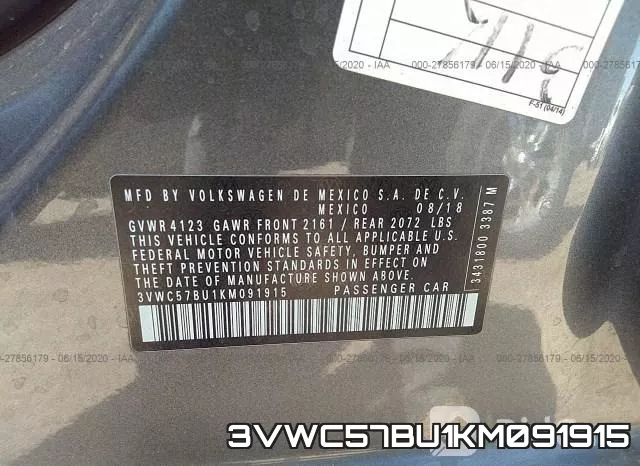 3VWC57BU1KM091915 фото 10