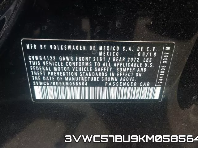 3VWC57BU9KM058564 фото 2