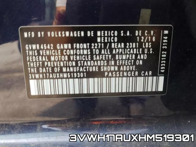 3VWH17AUXHM519301 фото 2