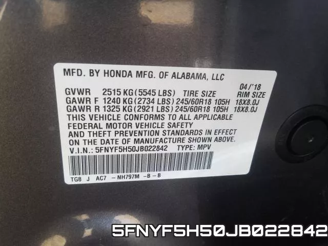 5FNYF5H50JB022842 фото 2