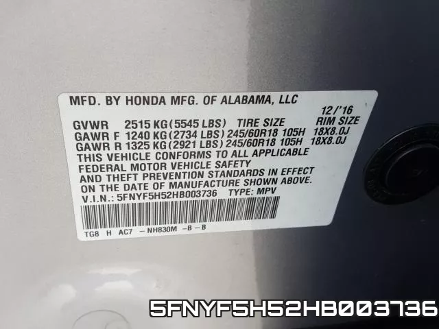 5FNYF5H52HB003736 фото 2