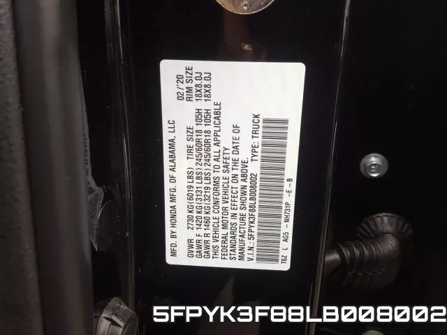 5FPYK3F88LB008002 фото 2