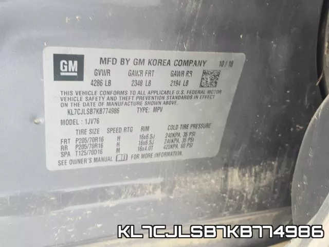 KL7CJLSB7KB774986 фото 2