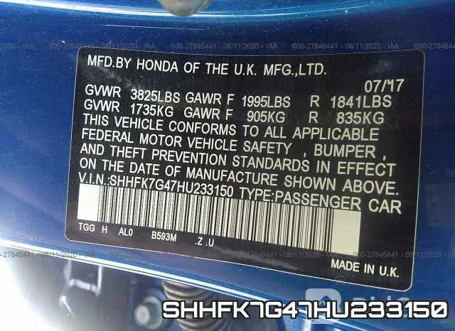 SHHFK7G47HU233150 фото 10