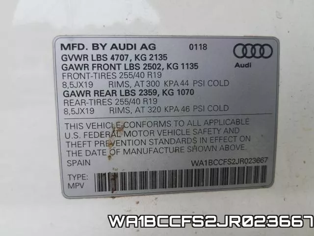 WA1BCCFS2JR023667 фото 2