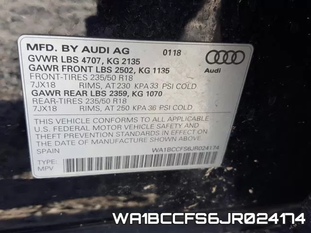 WA1BCCFS6JR024174 фото 2