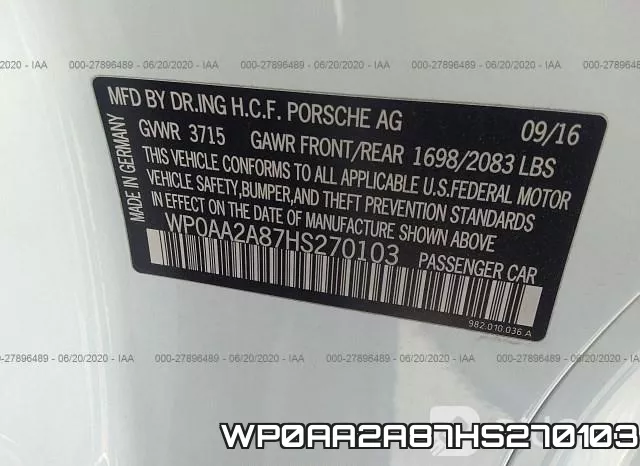 WP0AA2A87HS270103 фото 10