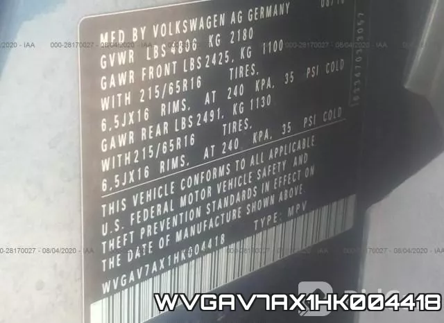 WVGAV7AX1HK004418 фото 10
