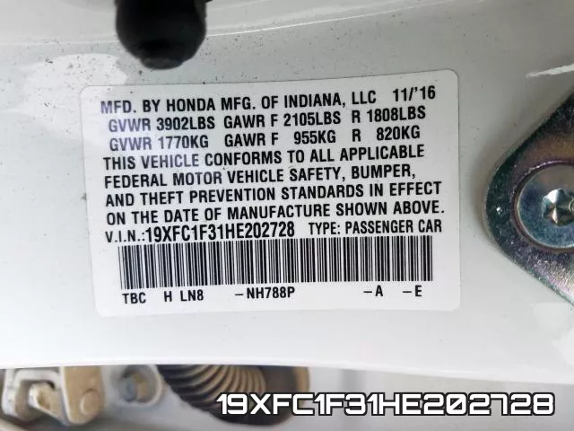 19XFC1F31HE202728 фото 2