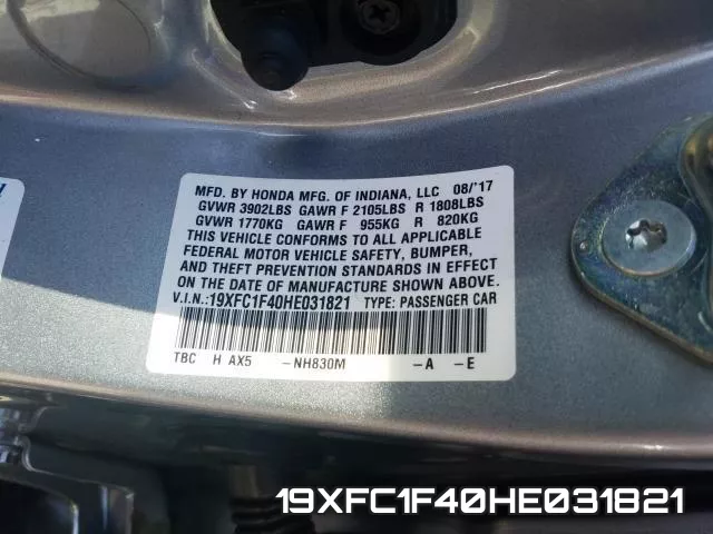 19XFC1F40HE031821 фото 2