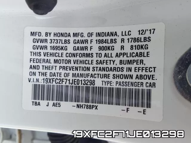 19XFC2F71JE013298 фото 2