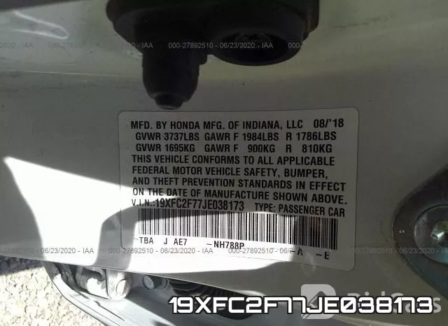 19XFC2F77JE038173 фото 10