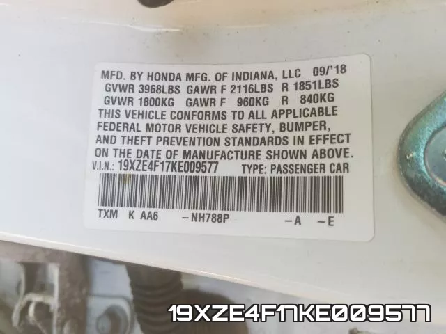19XZE4F17KE009577 фото 2