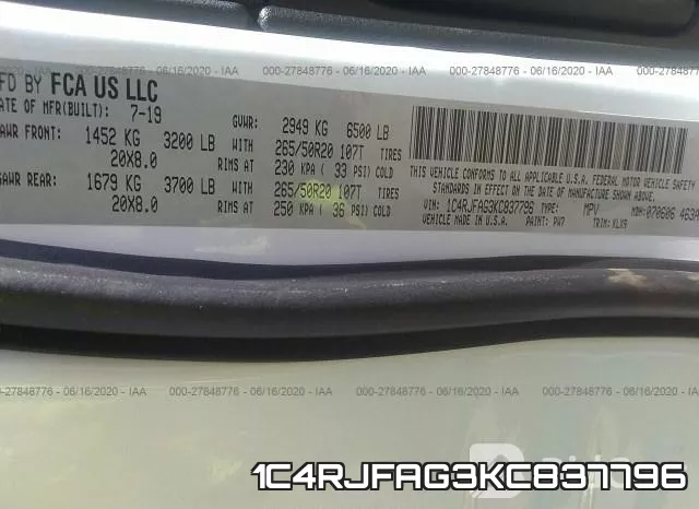 1C4RJFAG3KC837796 фото 10