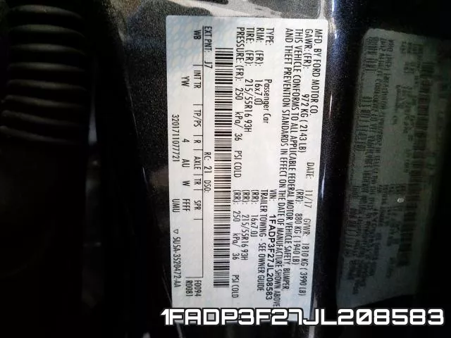 1FADP3F27JL208583 фото 2