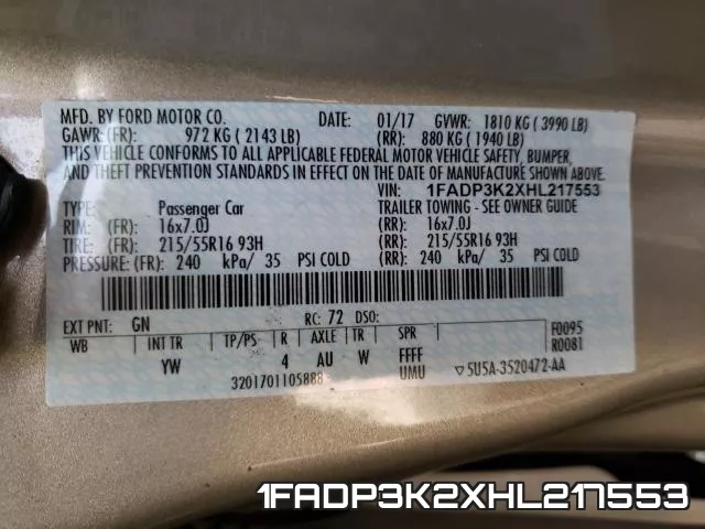 1FADP3K2XHL217553 фото 2
