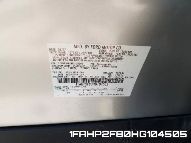 1FAHP2F80HG104505 фото 2