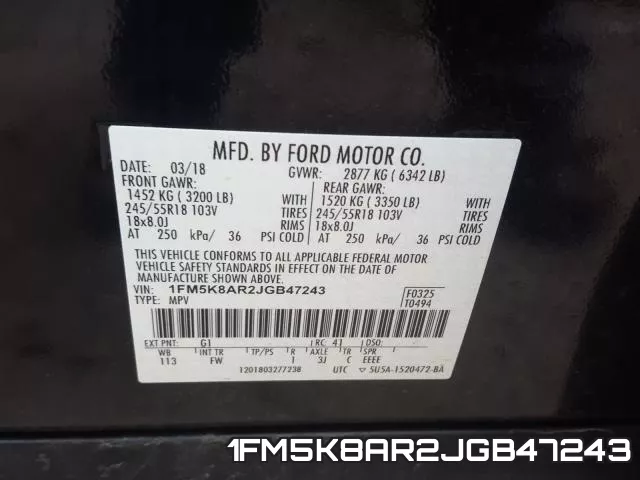 1FM5K8AR2JGB47243 фото 2
