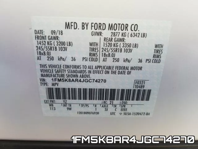 1FM5K8AR4JGC74270 фото 2
