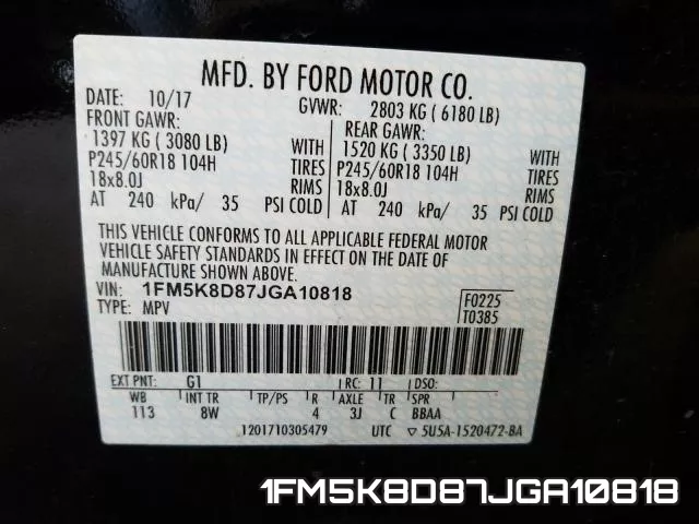 1FM5K8D87JGA10818 фото 2