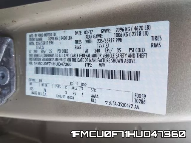 1FMCU0F71HUD47360 фото 2