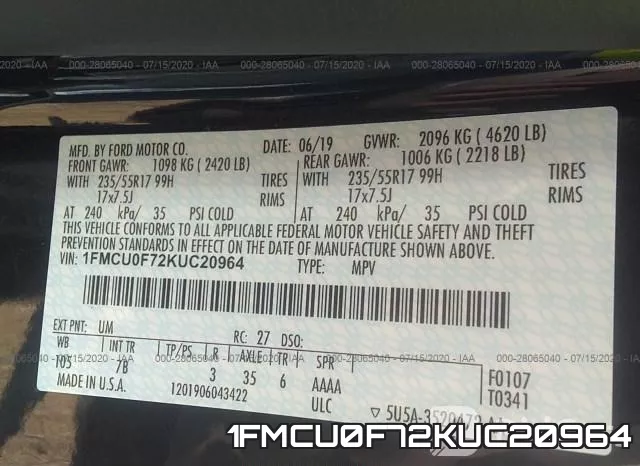 1FMCU0F72KUC20964 фото 10