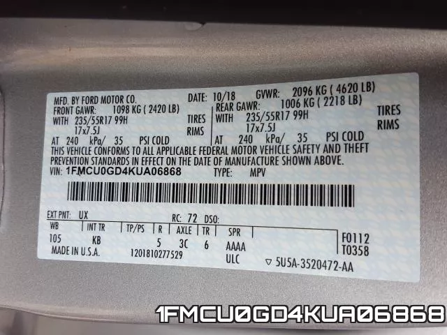 1FMCU0GD4KUA06868 фото 2