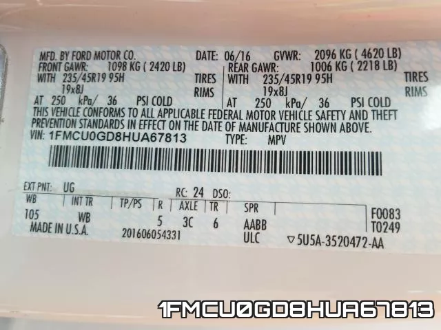 1FMCU0GD8HUA67813 фото 2