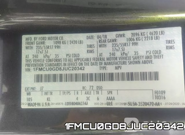1FMCU0GD8JUC20342 фото 10
