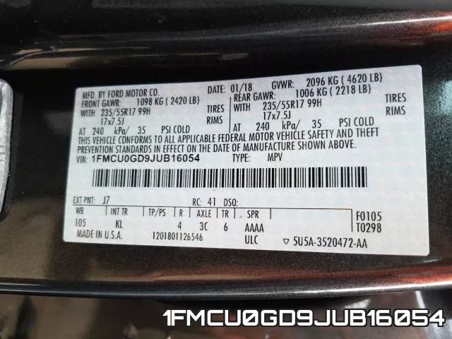 1FMCU0GD9JUB16054 фото 2