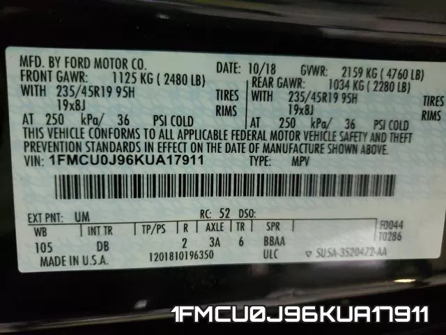 1FMCU0J96KUA17911 фото 2