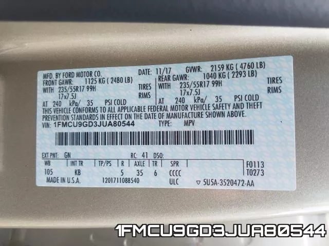 1FMCU9GD3JUA80544 фото 2