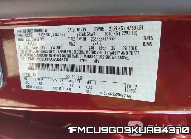 1FMCU9GD3KUA84370 фото 10