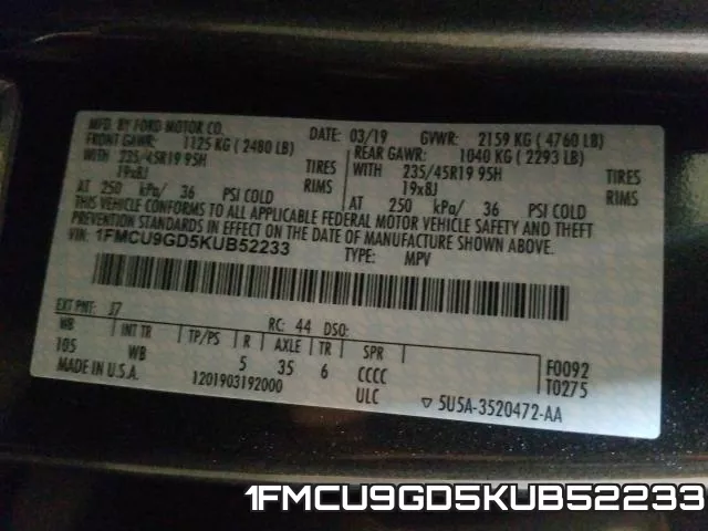1FMCU9GD5KUB52233 фото 2