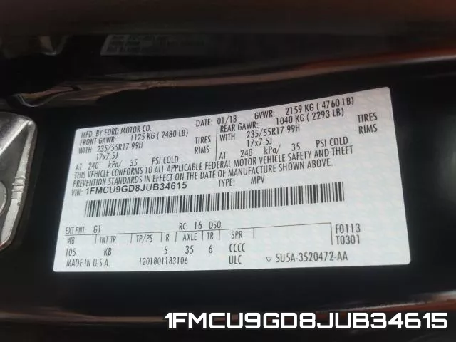 1FMCU9GD8JUB34615 фото 2