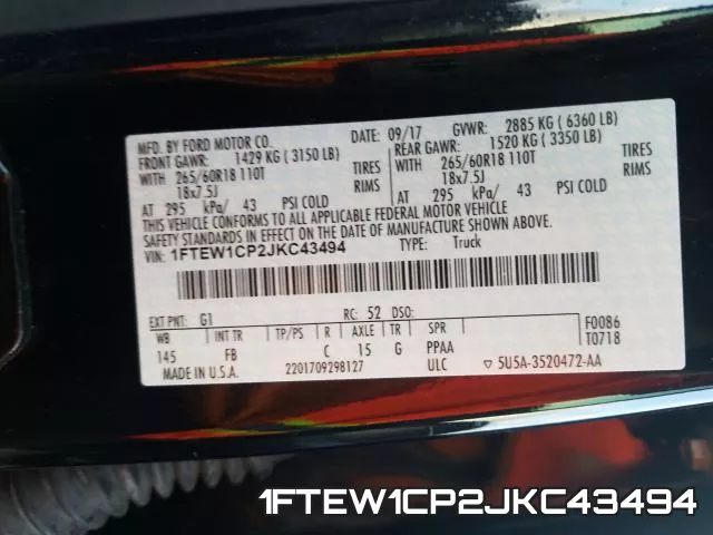 1FTEW1CP2JKC43494 фото 2