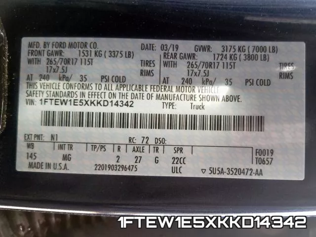1FTEW1E5XKKD14342 фото 2