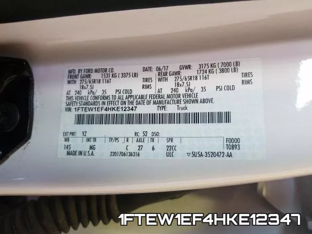 1FTEW1EF4HKE12347 фото 2