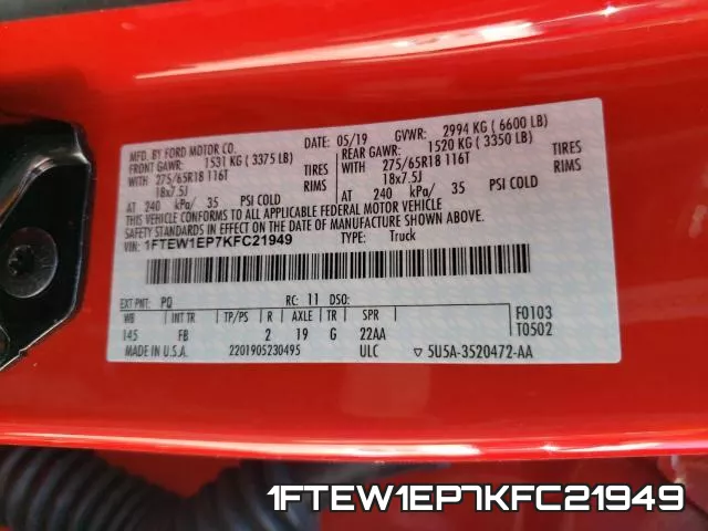 1FTEW1EP7KFC21949 фото 2