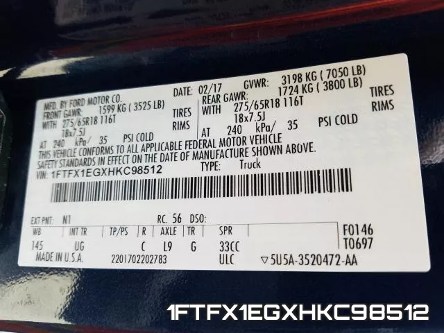 1FTFX1EGXHKC98512 фото 2