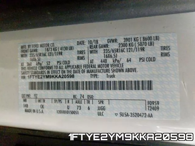 1FTYE2YM9KKA20598 фото 2