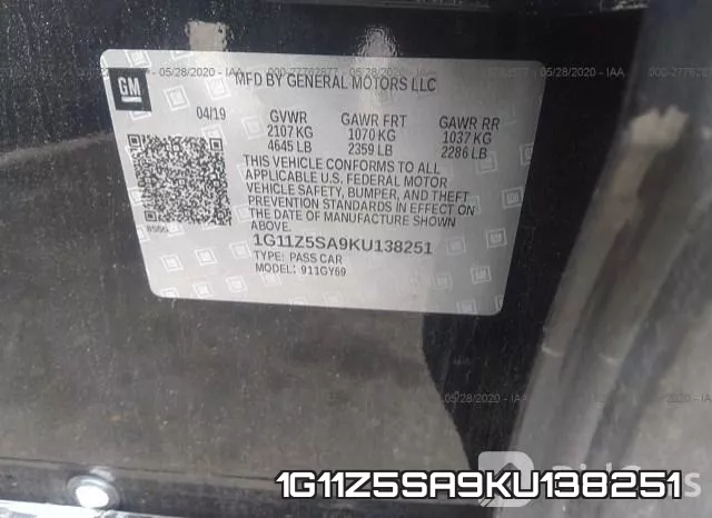 1G11Z5SA9KU138251 фото 10