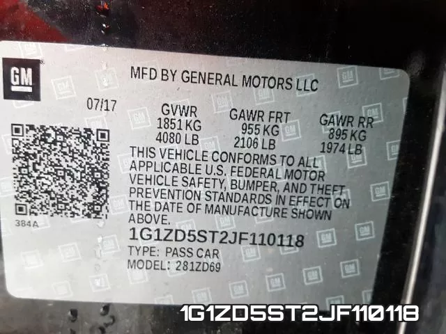 1G1ZD5ST2JF110118 фото 2