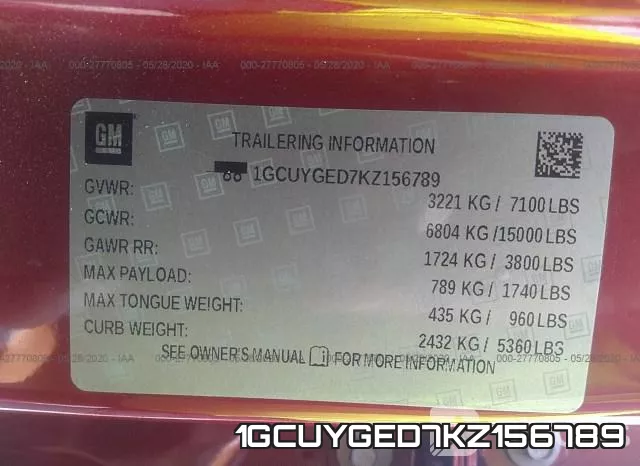 1GCUYGED7KZ156789 фото 10