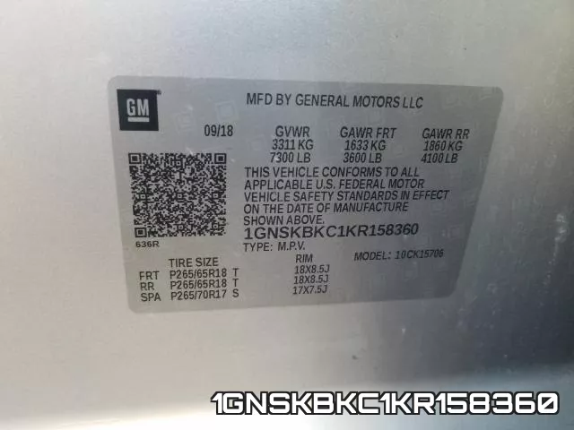 1GNSKBKC1KR158360 фото 2