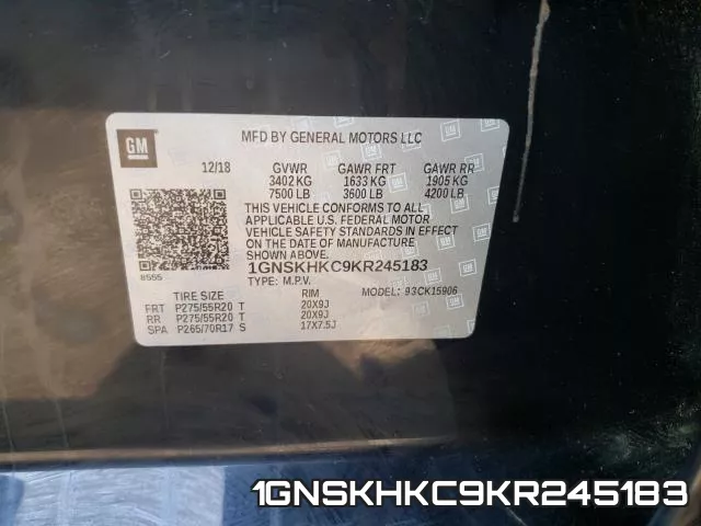 1GNSKHKC9KR245183 фото 2