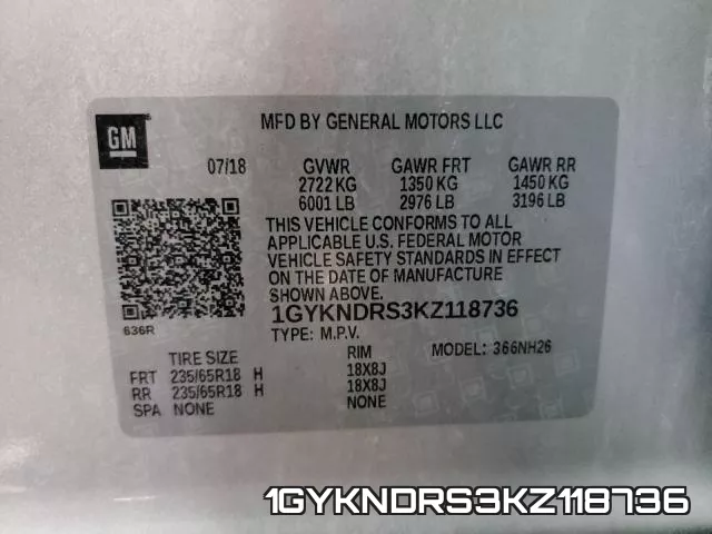 1GYKNDRS3KZ118736 фото 2